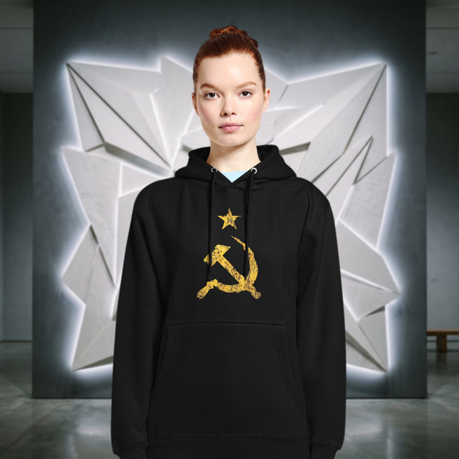 Yellow Distressed Hammer & Sickle Hoodie | Communist USSR Pullover Hoodie