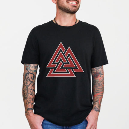 Red Valknut Norse T-Shirt | Viking Asgard Three Triangle Symbol Unisex Tee