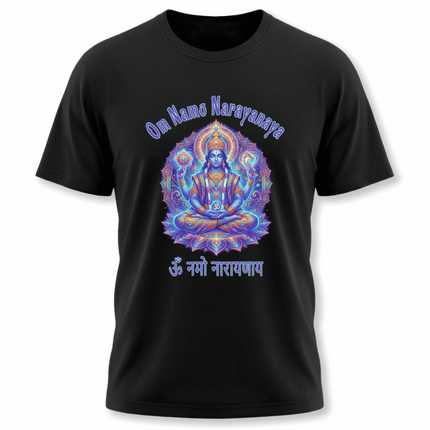 Vishnu meditation graphic tee with Om Namo Narayanaya mantra.