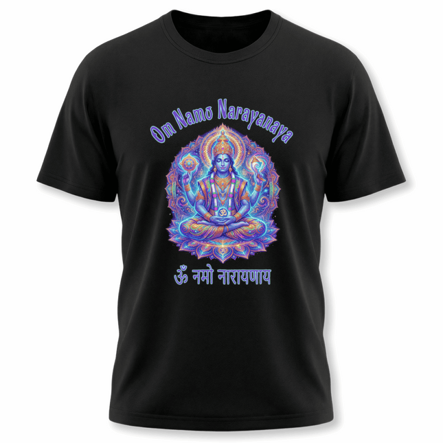 Vishnu meditation graphic tee with Om Namo Narayanaya mantra.