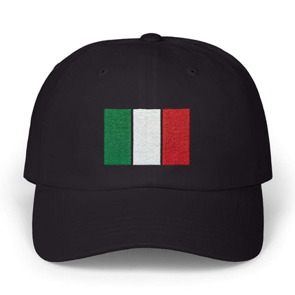 Black baseball cap featuring the embroidered Italian Tricolore flag in national colors.