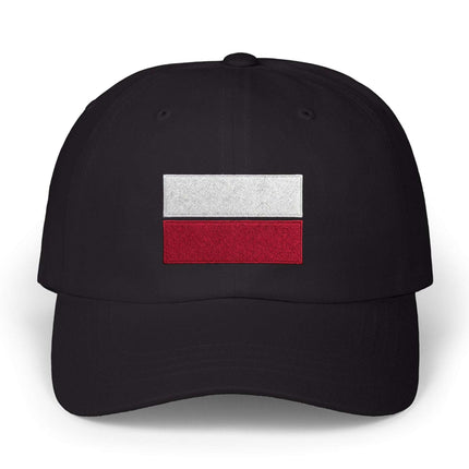 Black baseball cap featuring the embroidered Polish flag design.