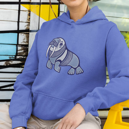 Inuit Inspired Walrus Hoodie | Arctic Animal Indigenous Art Graphic Pullover Hoodie