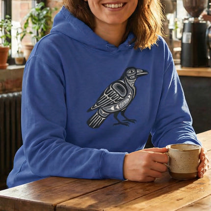 Inuit Inspired Raven Symbol Hoodie | Native American Tribal Art Pullover Hoodie