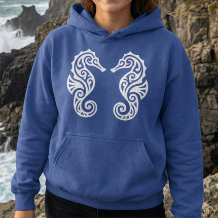 Tribal Seahorse Hoodie | Intricate Ocean Life Graphic Pullover Hoodie