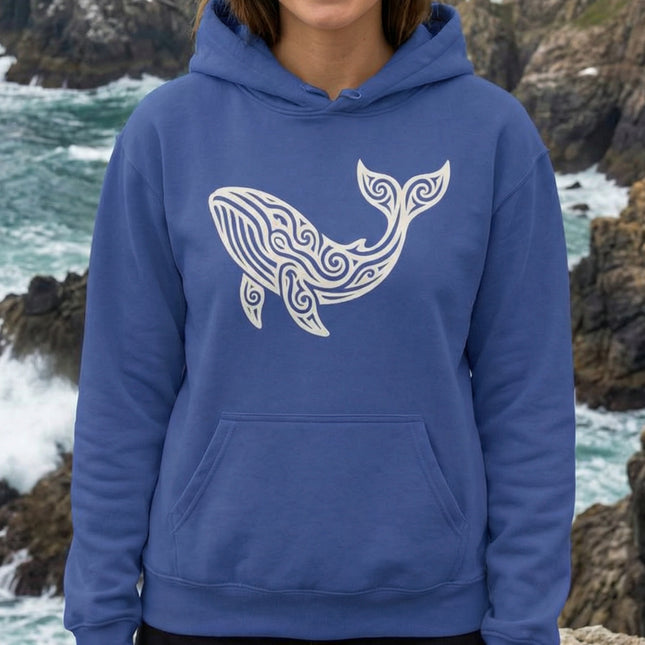 Tribal Whale Art Hoodie | Stylized Ocean Spirit Animal Pullover Hoodie