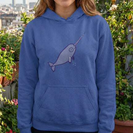 Inuit Inspired Narwhal Graphic Hoodie | Blue Arctic Whale Pullover Hoodie