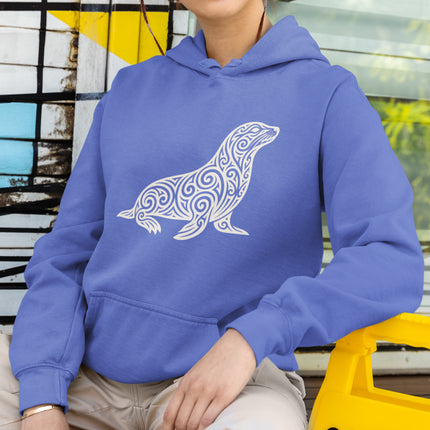 Tribal Seal Hoodie | Ornate Swirl Animal Design Pullover | Comfort Colors Hoodie