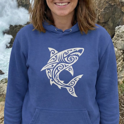 Polynesian Tribal Shark Hoodie | Ocean Predator Tattoo Design | Comfort Colors Hoodie