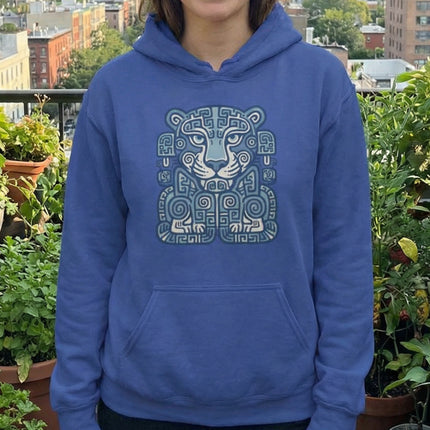 Mayan Jaguar Geometric Art Hoodie | Tribal Symbol Mesoamerican Pullover Hoodie