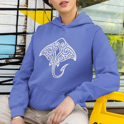 Tribal Stingray Hoodie | Polynesian Ocean Graphic Symbol Pullover Hoodie