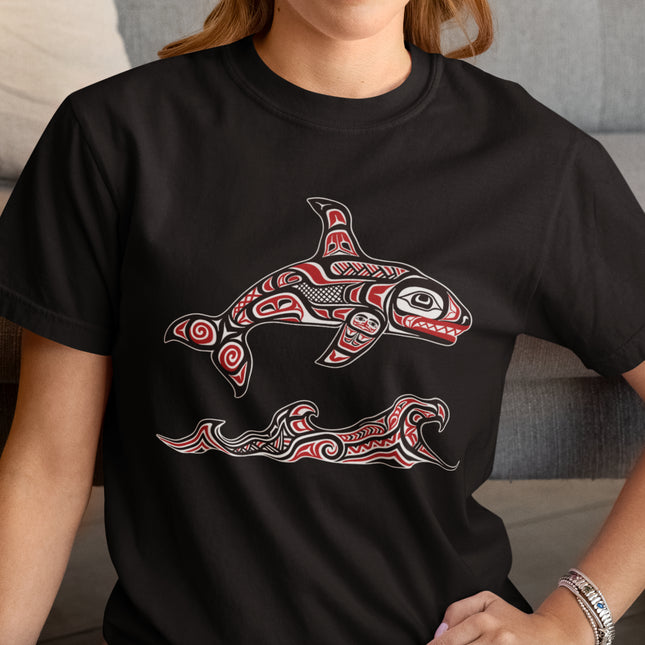 Haida Killer Whale & Waves T-Shirt | Indigenous Formline Art Orca Tee Tshirt