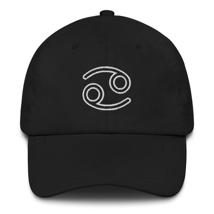 Embroidered Cancer zodiac sign baseball cap for astrology horoscope fans.