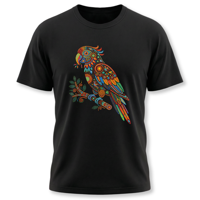 Huichol Parrot Tee | Mandala Bird Design Art T-Shirt