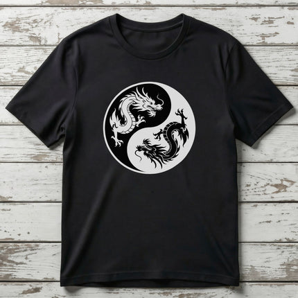 Chinese Dragon Yin Yang T-Shirt | Opposing Serpents Graphic Tee | V4
