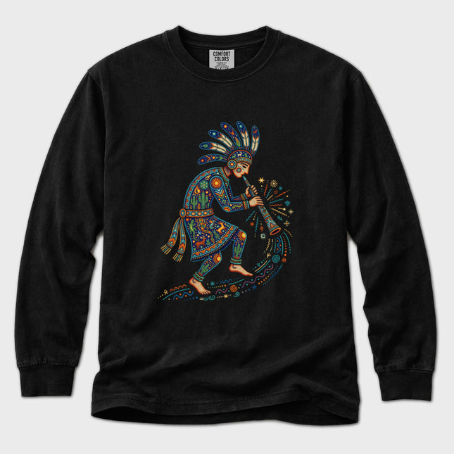 Colorful beaded graphic long sleeve tee shirt.
