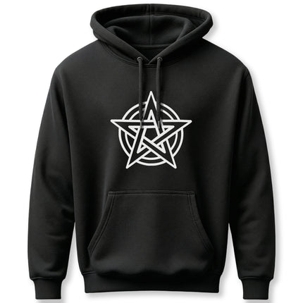 Black hoodie featuring a white pentagram pentacle occult symbol graphic.