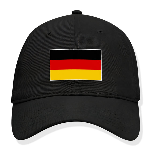 Black baseball cap featuring the German flag (Deutschland) design.