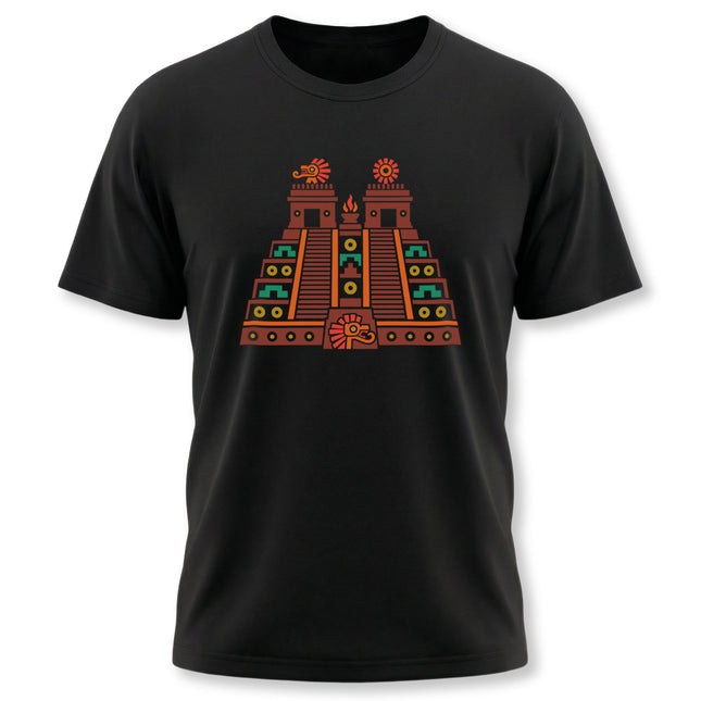 Aztec Temple T-Shirt | Red and Gold Stepped Architecture Design Tee