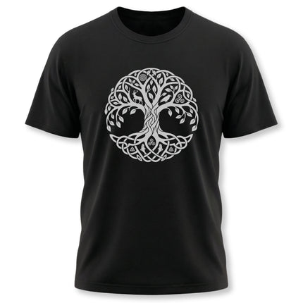 Celtic Tree of Life Yggdrasil world tree knotwork graphic tee shirt design.