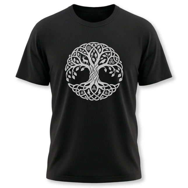 Celtic Tree of Life Yggdrasil world tree knotwork graphic tee shirt design.