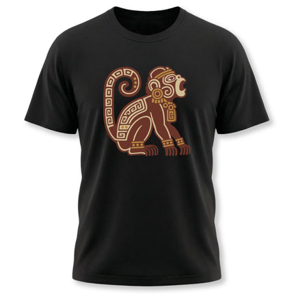 Mayan Howler Monkey T-Shirt | Rust and Gold Curled-Tail Graphic Tee