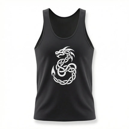Celtic knotwork dragon symbol. Intertwined mythical creature design art.