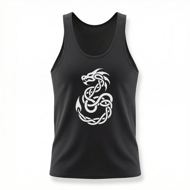 Celtic knotwork dragon symbol. Intertwined mythical creature design art.