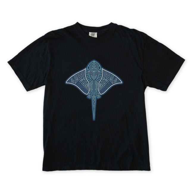 Mayan Stingray T-Shirt | Tribal Geometric Blue Ocean Animal Unisex Tee Shirt