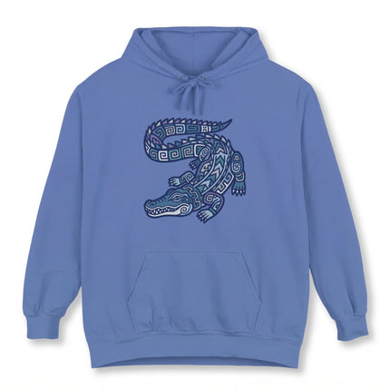 Mayan Crocodile Tribal Art Hoodie | Ancient Geometric Symbol Pullover Hoodie