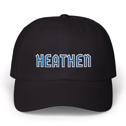 Heathen Baseball Cap | Embroidered Blue & White Text Hat