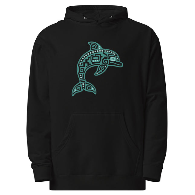 Mayan Dolphin Hoodie | Teal Geometric Ocean Animal Art Design