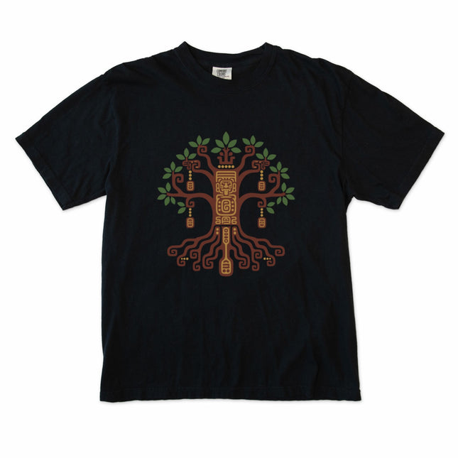 Mayan Ceiba Tree graphic t-shirt featuring the Mesoamerican world tree design.