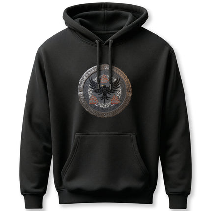 Norse Raven Shield Hoodie - Viking Mythology & Runic Symbols