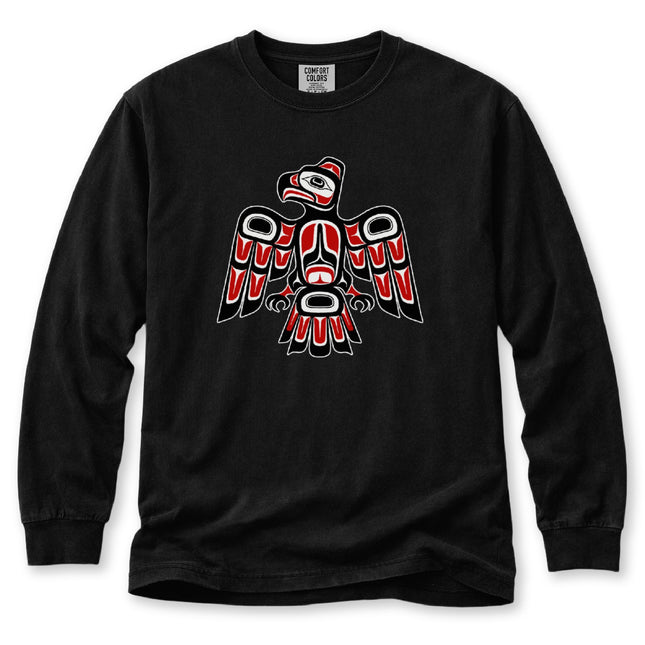 Formline Raven Long Sleeve T-Shirt | Red and White Bird Design Tee