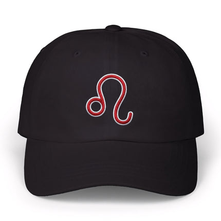 Leo Zodiac Symbol Embroidered Hat | Black Astrology Baseball Cap