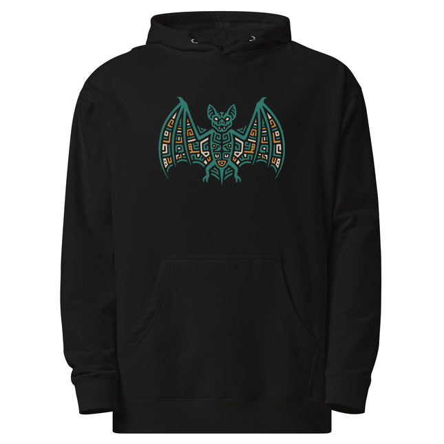 Mayan Bat Hoodie | Teal Wings with Geometric Hooded Sweatshirt
