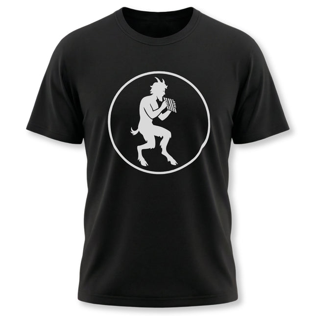 Pan satyr silhouette graphic tee featuring Greek god playing a flute.
