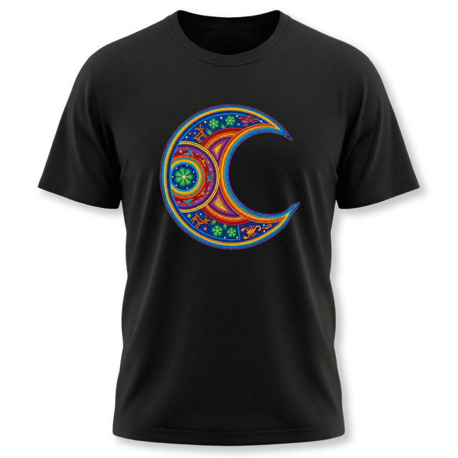 Vibrant Huichol Moon T-Shirt | Colorful Mexican Folk Art Indigenous Design