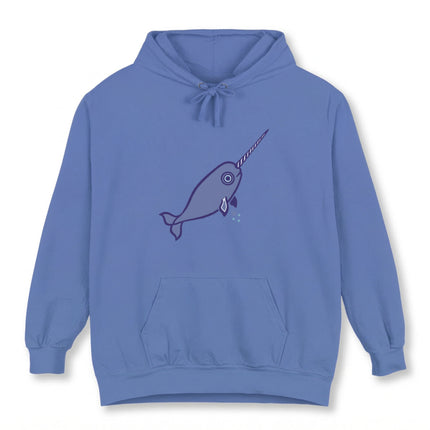 Inuit Inspired Narwhal Graphic Hoodie | Blue Arctic Whale Pullover Hoodie