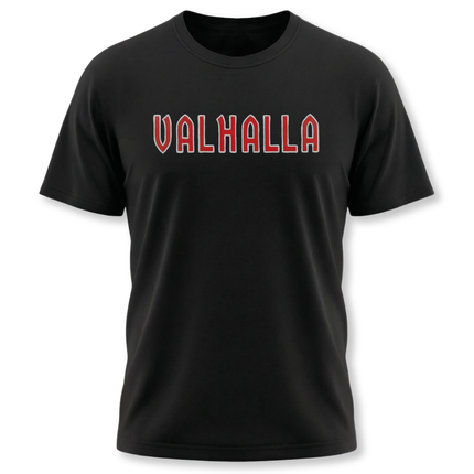 VALHALLA Norse Mythology Viking T-Shirt | Bold Red Letter Text Tee