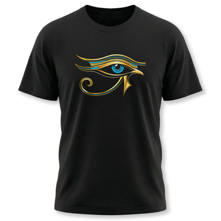 Eye of Horus/Ra symbol graphic on a black t-shirt, featuring ancient Egyptian mythology design.
