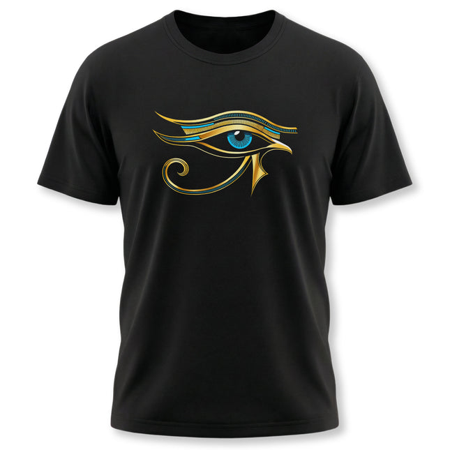 Eye of Horus/Ra symbol graphic on a black t-shirt, featuring ancient Egyptian mythology design.