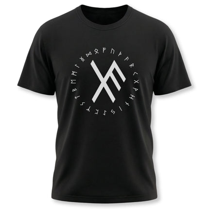 Norse rune graphic tee featuring the Bind Rune and protective symbols.