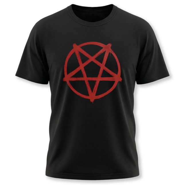 Red Spray Paint Inverted Pentagram T-Shirt | Occult Gothic Graffiti Pentacle Tee