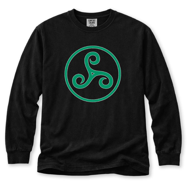 Triskelion Long Sleeve T-Shirt | Green Celtic-Inspired Triple Spiral Tee