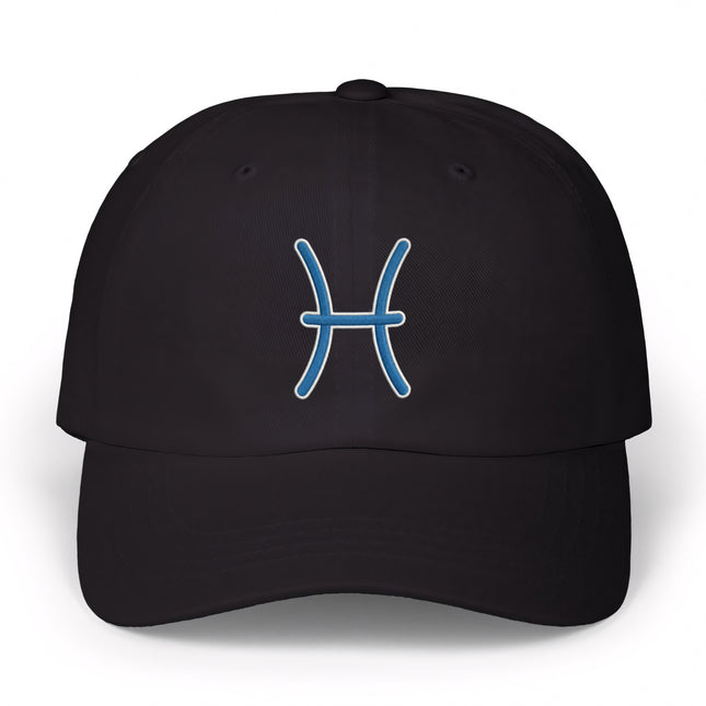 Blue Pisces Zodiac Symbol Embroidered Hat | Astrology Sign Baseball Cap