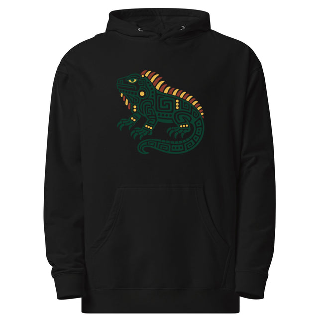 Mayan Iguana Hoodie | Green Reptile with Gold Spines Hooded Sweatshirt