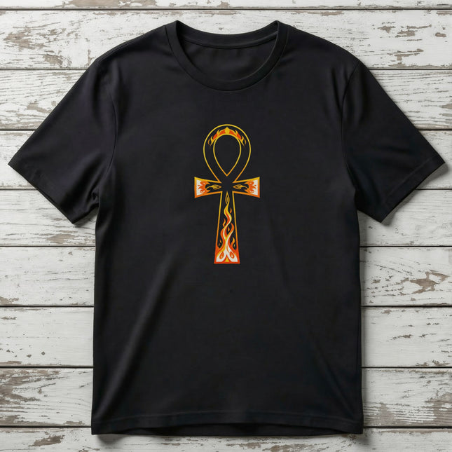 Flaming Ankh T-Shirt | Ancient Egyptian Symbol Graphic Tee | V2