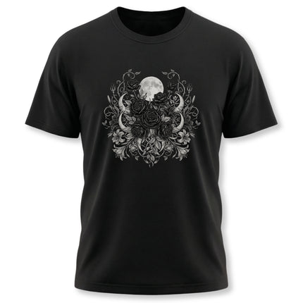 Mystic Nature Moon Black Roses T-Shirt | Witchy Aesthetic